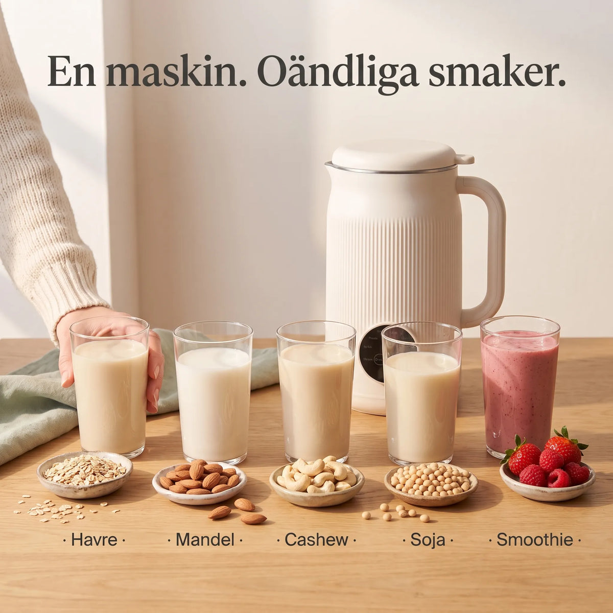 En maskin, oändliga smaker: havre, mandel, cashew, soja och smoothie
